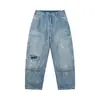 Calça Jeans Vintage Azul Gelo Reknat Lavada Rasgada Solta Afunilada Calça Lenhador Jeans Masculino Pl2265