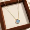 Collar Colgante de Trébol de Gama Alta CNC para Mujer, Estilo de Lujo Ligero, Sencillo y Versátil, Cadena para Clavícula de Nácar Azul Glaciar, Transfronterizo