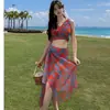 Bikini de Tres Piezas Estilo Tailandés para Mujer, Vestido de Playa de Cintura Alta para Aguas Termales, Vacaciones y Costa