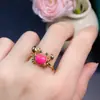 Anillo con colgante de ópalo rosa natural de 6*8mm, plata de ley, incrustado con gema natural, una generación transfronteriza