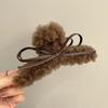 Horquilla de lana de cordero de alta calidad para otoño e invierno, grande, de felpa, con lazo de cuero y pinza de tiburón, accesorios para el cabello