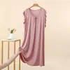 Vestido de Verano Delgado sin Mangas de Encaje con Cuello en V para Mujer, Bata Versátil Suelta de Modal, Vestido para el Hogar Adelgazante de Tallas Grandes