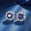 Otoño e Invierno Nuevo Joyería Huabi Base de Cobre Chapado en Oro Espinela Azul Simulada Redonda Elegante Lujo Accesible Juego para Mujer 10Mm7M