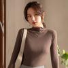 Top de Manga Larga de Punto con Cuello Alto Modal en Rebaja para Mujer con Bordes Fruncidos, Camiseta Básica de Otoño e Invierno