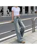 Jeans acampanados de cintura baja retro americano para mujer, pantalones de verano finos lavados adelgazantes de longitud completa rectos de campana para mujeres petite