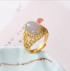 Anillo de Jade Púrpura Ahumado Natural Plata Esterlina Chapado en Oro Patrón Hueco Anillo de Jade Hetian Ovalado Anillo de Jade Abierto Dorado