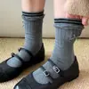 Calcetines Largos Holgados Estilo Coreano para Mujer, hasta la pantorrilla, con Encaje y Puño Burbuja con Lazo, Calcetines Largos Estilo Miu, Calcetines Simples de Algodón Puro para Mujer