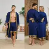 Traje de Bata de Satén y Shorts Estilo Barroco Europeo y Americano Transfronterizo Pijama Ropa de Casa para Hombre 3403+3397