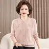 Nuevo Estilo de Primavera y Otoño Cárdigan de Punto Bordado Rojo para Mujeres de Mediana Edad y Mayores, Abrigo Suéter Holgado y Elegante de Manga Larga para Madres