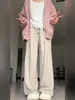 Calça Casual de Arroz Glutinoso Yamamoto Relaxada para Mulheres, Outono e Primavera com Caimento Casual, Manga Longa, Forrada com Lã para o Inverno, Tamanho Plus, Calça de Perna Larga para Mulheres Acima do Peso