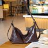 Bolsa Crescento em Couro Wax Oil Retrô para Mulheres, Textura de Alto Padrão, Bolsa de Ombro Transversal Fashion, Bolsa de Cor Sólida Casual de Grande Capacidade de Nicho