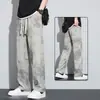 Pantalones de Hilo de Seda Estilo Sucio para Hombre, Novedad Verano 2025, Pantalones Largos Versátiles Sueltos de Pierna Recta con Efecto de Caída, Casual Tie-Dye