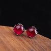 Joyería de plata S925 para mujer, aretes de plata tailandesa hechos a mano antiguos, aretes de corindón rojo, aretes sencillos de moda con personalidad