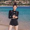 Coreano Primavera e Verão Conservador Protetor Solar Mangas Compridas Gola Alta Cintura Maiô Feminino Split Flat-Horned Hot Spring Slim Belly-Covering Swimsuit