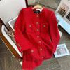 Estilo francês luz estilo maduro vestido vermelho ano novo chinês deusa fã vestido de manga comprida vermelho ano original de volta à porta elegante vestido curto