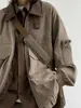 Jaqueta de Trabalho Japonesa Retro Nova para Primavera e Outono, Multi-Bolsos, Gola Lapela, para Homens e Mulheres, Design Único, Peça de Roupa Casual Solta