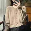 Chamarra Suéter Delgada y Versátil Tejida Otoño e Invierno Nueva Cuello Redondo 100% Lana Cárdigan Estilo Coreano para Mujer Casual y de Alta Gama