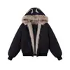 Abrigo de algodón con cuello de piel esponjoso, unisex, chaqueta forrada de polar y engrosada, estilo americano, abrigo de algodón de invierno 2026, orejas de gato