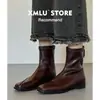Botines Martin~Estilo francés simple punta cuadrada tacón medio botines ajustados moda retro casual versátiles cremallera trasera botines de tobillo.