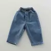 Calça Jeans Infantil 2026 Outono Novo Estilo Unissex Bebê Multicor Calça Casual Cintura Elástica Perna Reta Solta Calça Longa Tendência