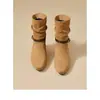 Botines Otoño 2026 Maillard Tacón Grueso Ocultos para Aumentar Altura Botas Apiladas Hebilla de Cinturón Retro Arrugada Caña Corta Botas Vaqueras para Mujer
