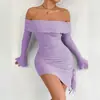 2026 Moda Femenina Transfronteriza Nueva Otoño e Invierno de Amazon Vestido Sexy Bodycon de Manga Acampanada Descubierto de Hombros Europeo y Americano