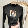 Camisa Básica de Veludo com Gola Alta Meia-Manga para Meninas Nova Coleção Primavera & Outono 2025 Camiseta Interna de Manga Longa para Crianças Top Quente para Meninas
