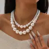Collar de Perlas de Imitación Multicapa de Moda Europea y Americana, Collar Retro Francés de Perlas Grandes y Pequeñas Estilo Barroco de Gama Alta para Mujeres