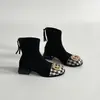 Botas elásticas retro francesas de color block ajustadas para mujer, 2026, con tacón grueso, punta cuadrada, hebilla metálica y cremallera trasera, versátiles para ir al trabajo