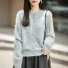 Nuevo cárdigan de punto de lana de cachemir para otoño e invierno, cuello redondo, de manga larga para mujer, patrón trenzado, suéter de lana de hilo cepillado
