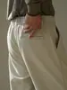 Calça Casual Masculina Outono/Inverno Mistura de Algodão Amiga da Pele Fivela de Metal Cintura Meio Elástica Calça de Perna Reta Calça de Perna Larga