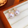 Aretes simples de perlas con aguja de plata electrochapada en oro real y circonita, aretes de moda versátiles para otoño e invierno, aretes elegantes retro al por mayor