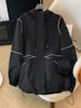 Chaqueta Cortavientos de Color Contrastante de Longitud Media Estilo Coreano para Mujeres de Talla Grande 150kg mm Nuevo Estilo Otoño 2024
