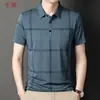 Camisa tipo polo de verano para hombre con estampado, de manga corta, con bolsillos reales, diseño de rayas finas, para hombres de mediana edad y mayores