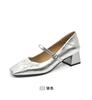 332-33 Zapatos de tacón grueso con cabeza cuadrada de piel de oveja para mujer, zapatos de tacón medio de piel suave con hebilla y cinturón, zapatos Mary Jane para primavera y otoño
