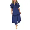 Vestido Verano 2026 Aliexpress Transfronterizo Nuevo Vestido Estampado Holgado Moda Europea y Americana Vestido Plisado de Cuello en V