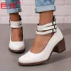 Juyuan 2026 Amazon Shopee Site Independente Tamanho Grande 36-42 Salto Grosso Zíper Traseiro Sapatos Retro Boca Rasa Sapatos de Salto Único