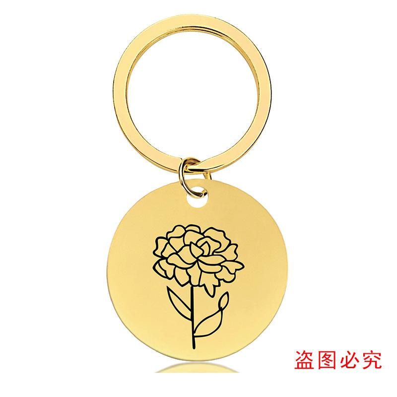 十二月份花朵黑+金圆牌钥匙扣单张图-13