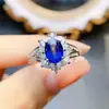 Anillo de Zafiro Natural Popular al por Mayor de Fábrica Plata S925 Incrustado con Piedra Principal 6*8 Joyería de Lujo Venta Directa de Fábrica