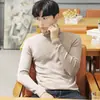 Suéter Transfronterizo para Hombre Suéter Cálido Base Ajustado Cuello Medio Alto Estilo Coreano Elegante Top de Punto