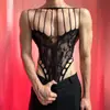 Nuevo Estilo de Lencería Sexy de Lobe, Cuello Halter, Hombros Descubiertos, Camisón Sexy, Huecos, Ajustado, Atuendo de Una Pieza Seductor, Ropa de Malla Roja para Hombres