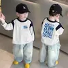 Camiseta Raglan de Algodão Puro de Manga Longa para Meninos, Camiseta Básica Solta e Confortável, Camiseta Fina da Moda, Blusa Color Block com Gola Redonda Estilosa para Crianças