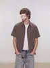 Camisa xadrez de manga curta nicho americano masculina unissex bonita retrô estilo old money cleanfit casual de meia manga
