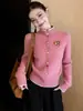 Cárdigan de punto redondo abotonado de colores para mujer, nuevo estilo de otoño, corte holgado, adelgazante, chaqueta suéter versátil, top rejuvenecedor