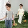 Camiseta de Manga Corta para Niña Ropa de Verano Camisa Base Elegante de Encaje Patchwork para Niños Top Casual de Bebé Niña Verano