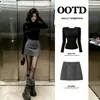 Saia justa e top de base, um look completo para outono/inverno para um visual estiloso, incluindo uma saia curta e uma camiseta de manga longa, um conjunto simples para mulheres, coleção de outono