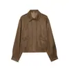 Fabricante de ropa para mujer transfronterizo al por mayor 2026 chaqueta corta casual de gamuza con solapa, bolsillo y cremallera, manga larga, color sólido, prenda de abrigo