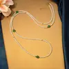 Novo Colar de Ágata Verde Pérola Estilo Chinês Retrô Feminino Luxo Acessível High-End Acessórios Cheongsam Corrente Longa Empilhada para Suéter