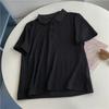 2026 Nova Camiseta Polo Ribatada Versátil de Corte Slim para Mulheres, Estilo Coreano Malha Fina Seda Gelada Estudante Manga Curta