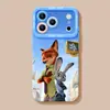Capa Macia de Silicone Raposa e Coelho de Inverno para Apple 17, 16 Pro Max, 15 Temática de Casal, 14 Zootopia Capa de Celular